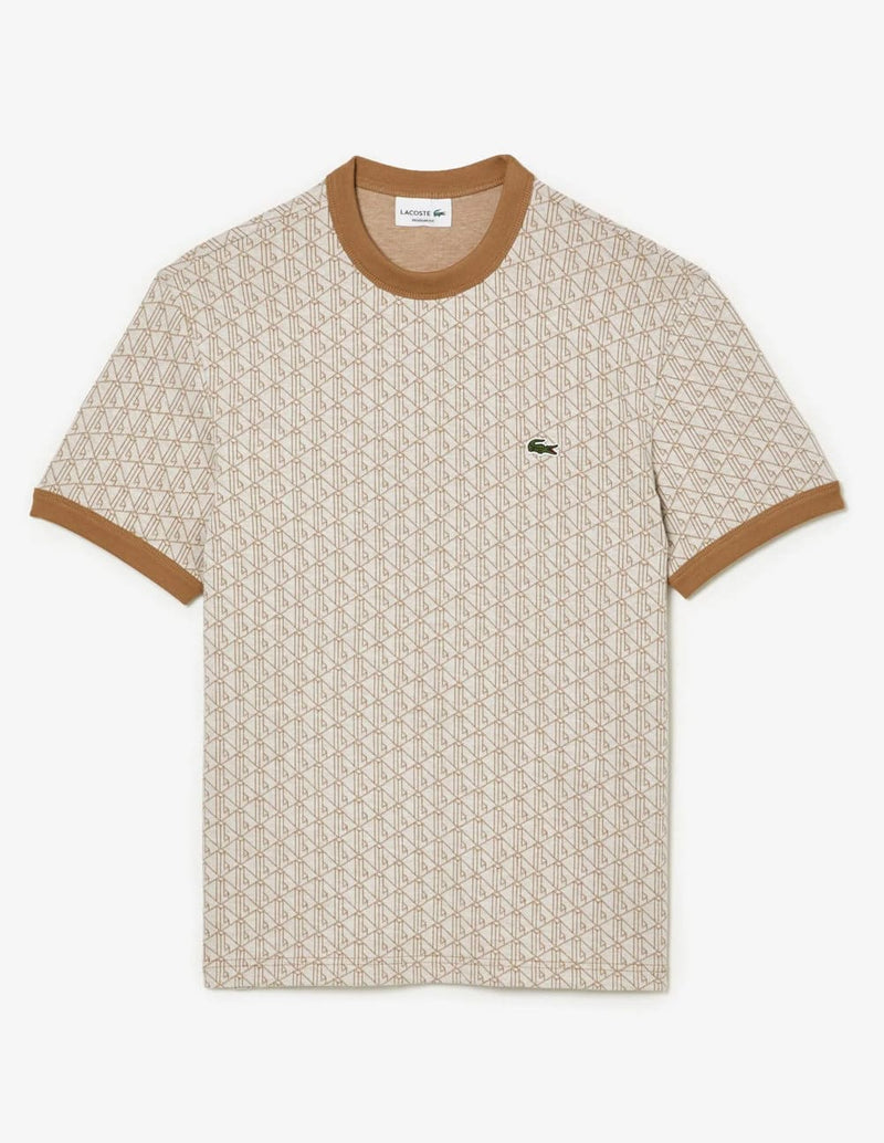 Camiseta Lacoste Regular Fit Monogrammed Beige Hombre