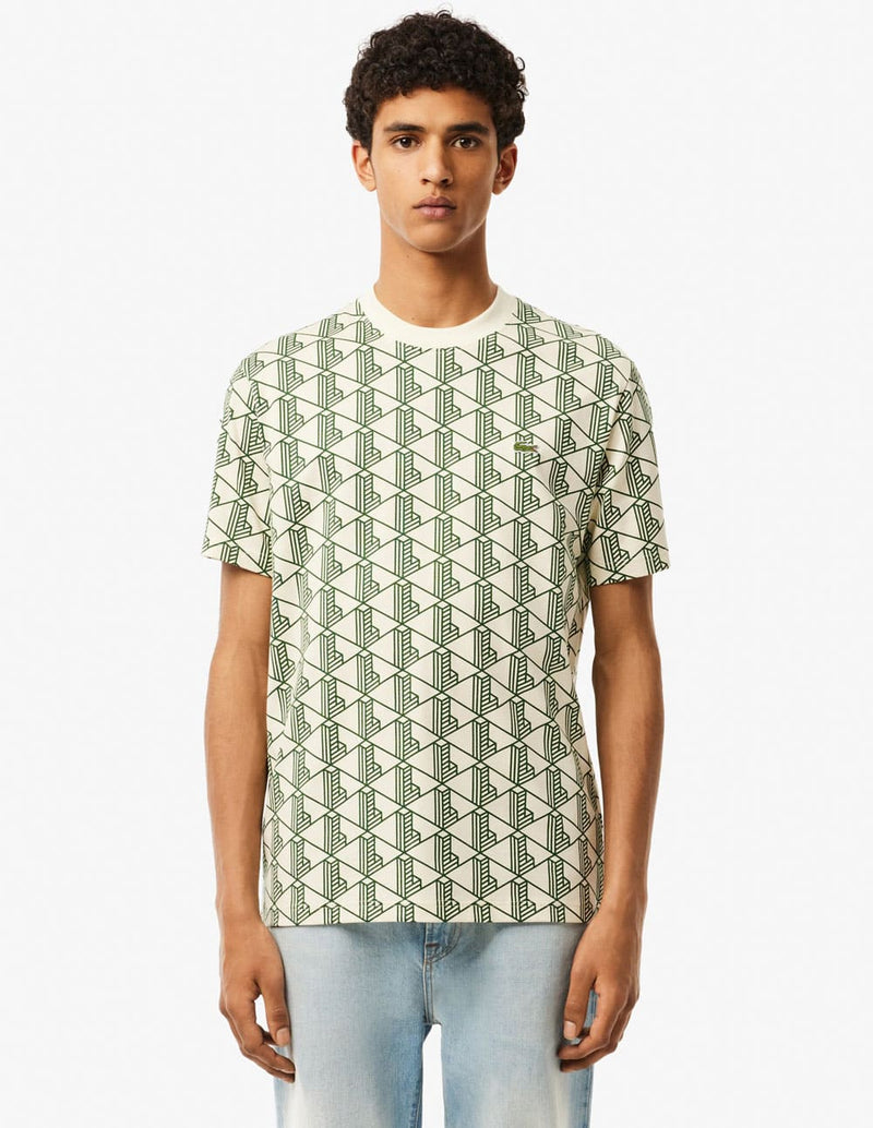 Camiseta Lacoste con Logo Monogram Verde y Blanca Hombre