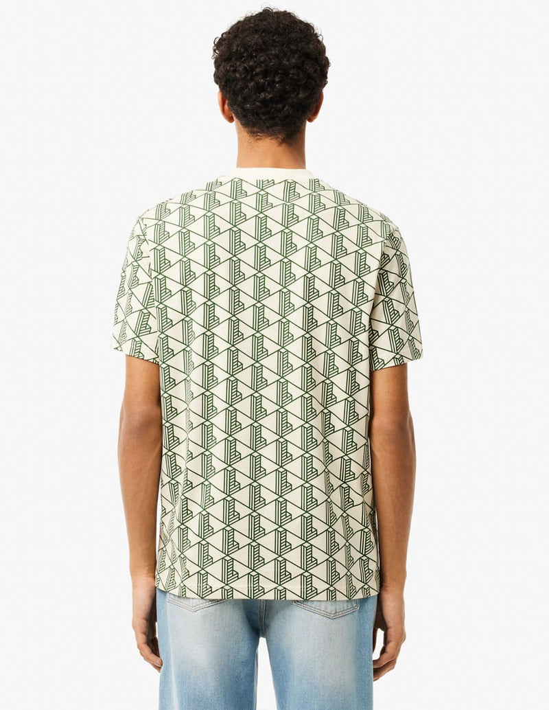 Camiseta Lacoste con Logo Monogram Verde y Blanca Hombre