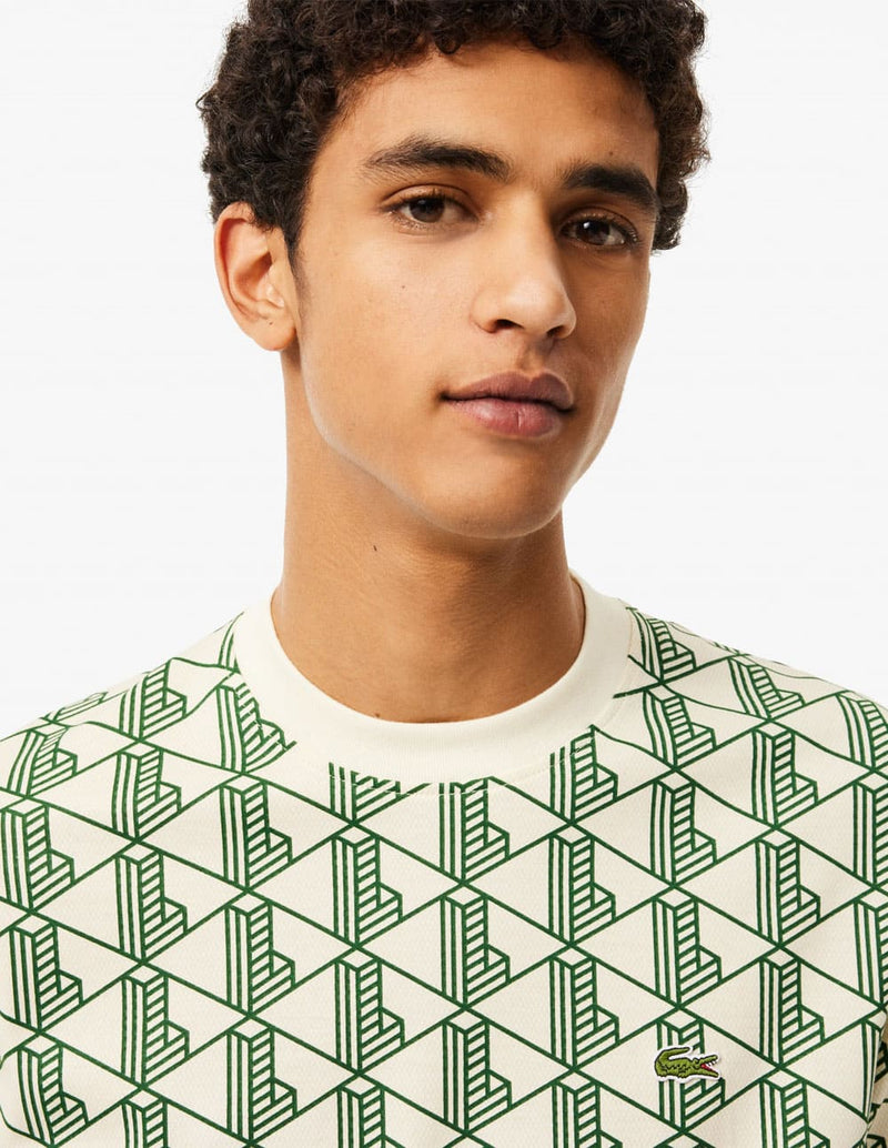 Camiseta Lacoste con Logo Monogram Verde y Blanca Hombre