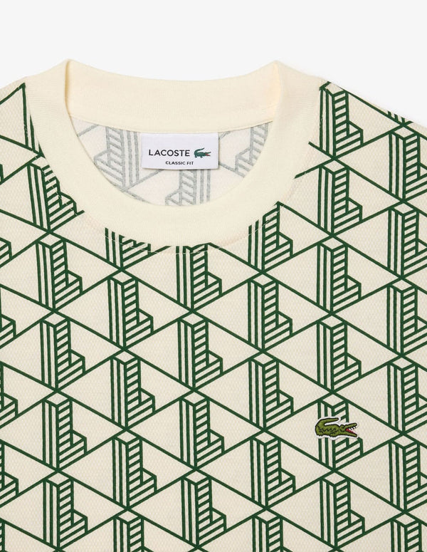 Camiseta Lacoste con Logo Monogram Verde y Blanca Hombre