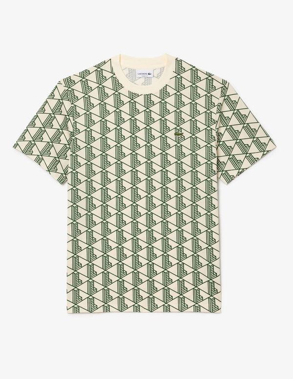 Camiseta Lacoste con Logo Monogram Verde y Blanca Hombre