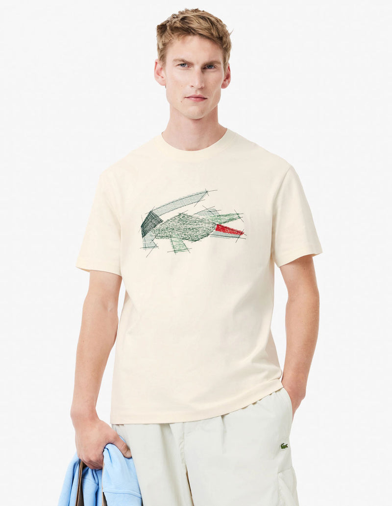 Camiseta Lacoste con Logo Beige Hombre