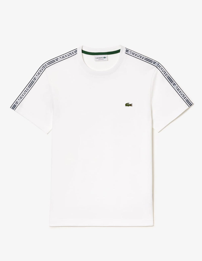 Camiseta Lacoste con Raya de Logo Blanca Hombre