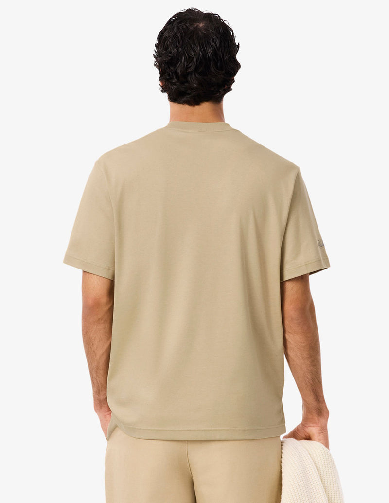 Camiseta Lacoste con Logo Bordado Beige Hombre