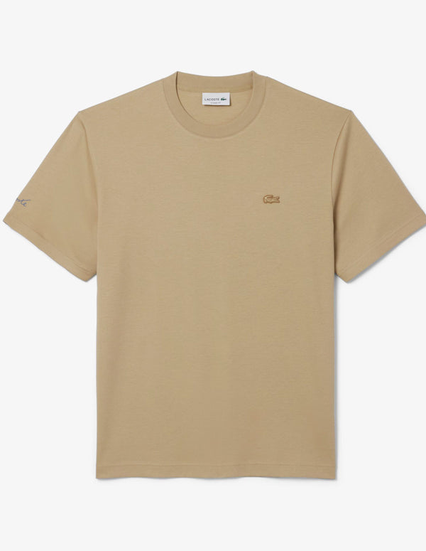 Camiseta Lacoste con Logo Bordado Beige Hombre