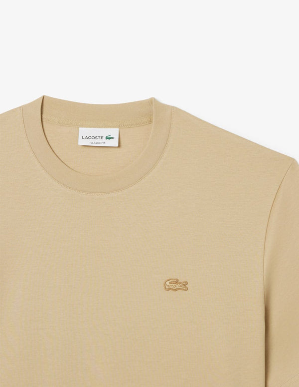 Camiseta Lacoste con Logo Bordado Beige Hombre