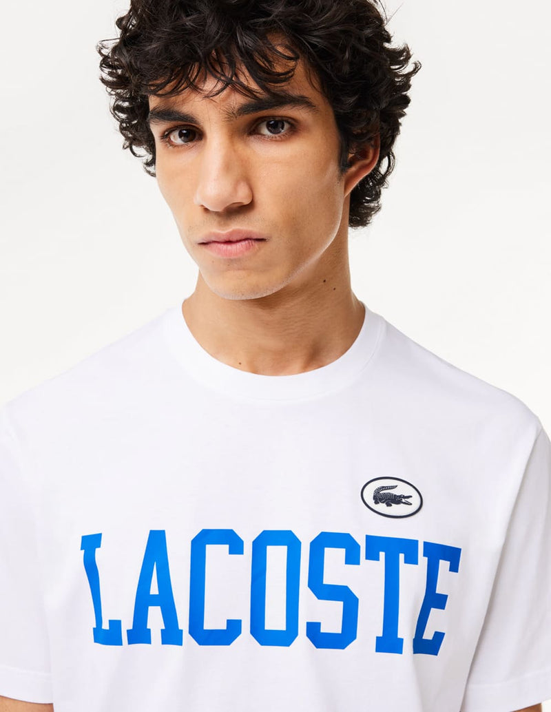 Camiseta Lacoste con Estampado e Insignia Blanca Hombre