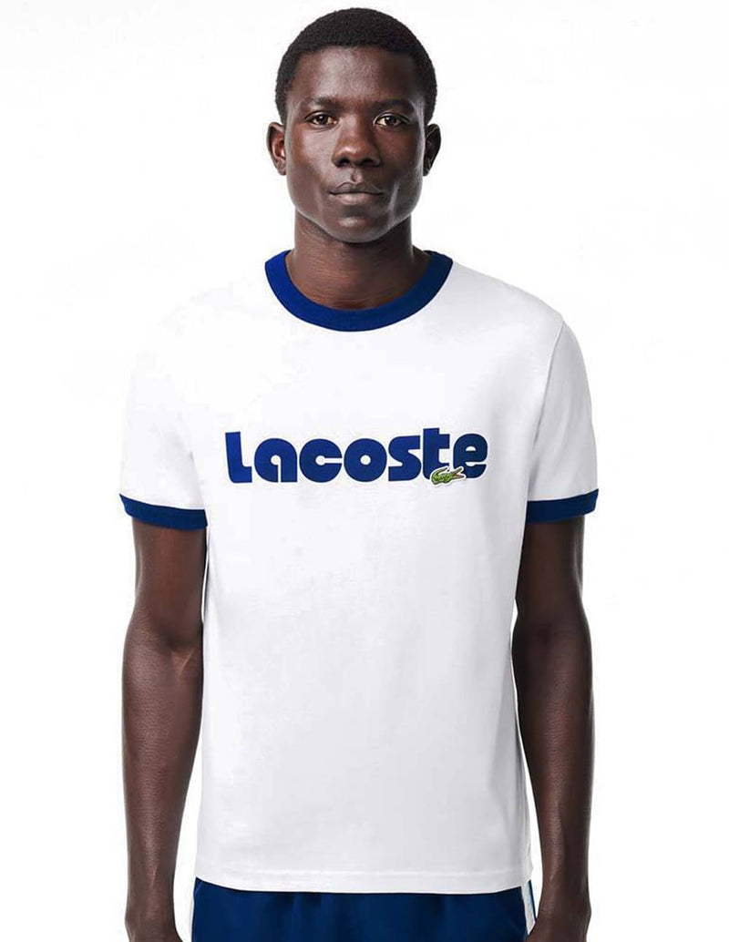 Camiseta Lacoste con Logo Blanca y Azul Hombre