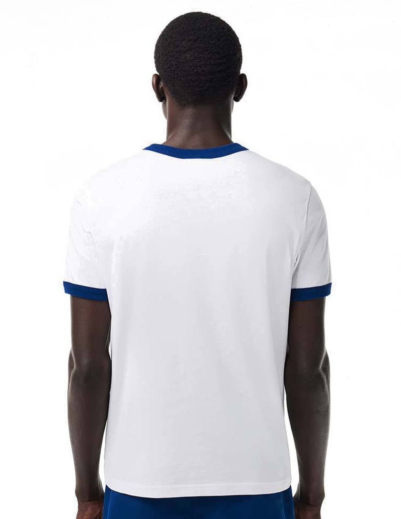 Camiseta Lacoste con Logo Blanca y Azul Hombre