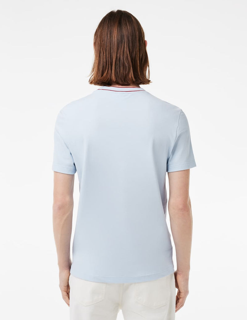 Camiseta Lacoste con Cuello de Rayas Azul Hombre