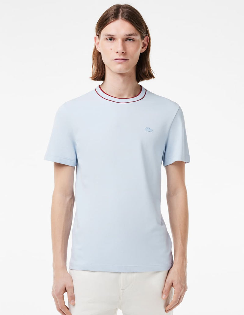 Camiseta Lacoste con Cuello de Rayas Azul Hombre