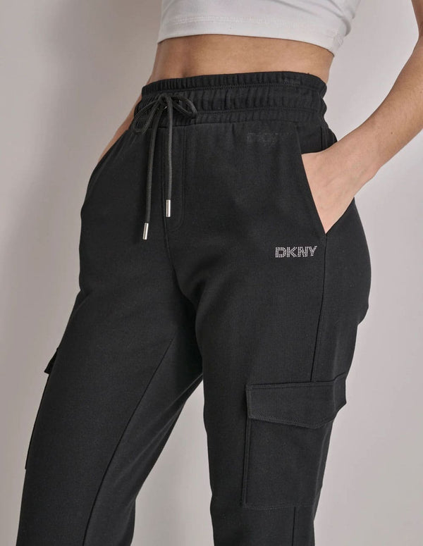 Pantalón Cargo Donna Karan con Logo Mini Stud Negro Mujer