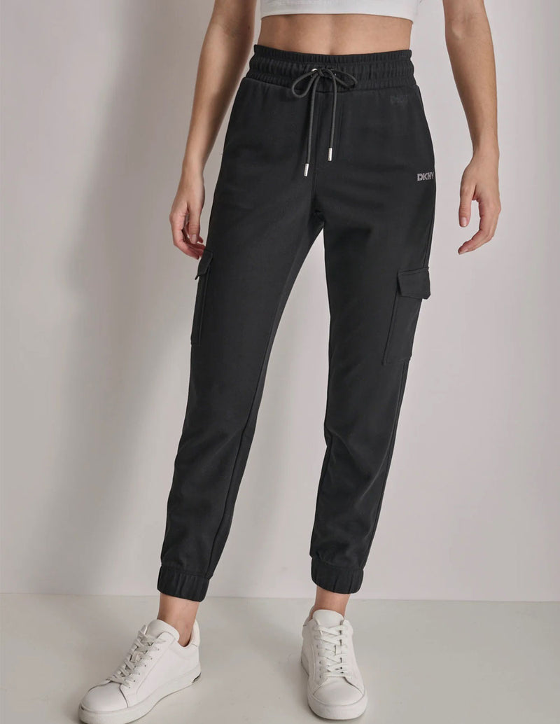 Pantalón Cargo Donna Karan con Logo Mini Stud Negro Mujer