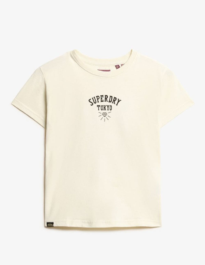 Camiseta Superdry con Estampado y Strass Blanca Mujer