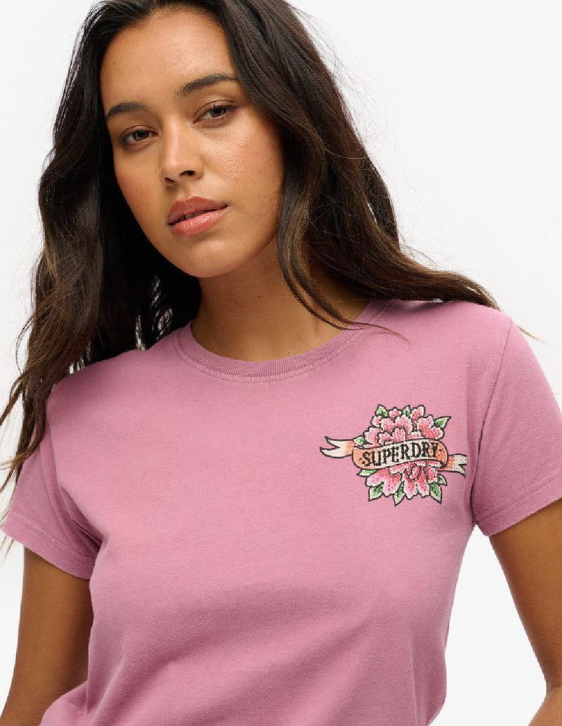 Camiseta Superdry con Estampado y Strass Morada Mujer