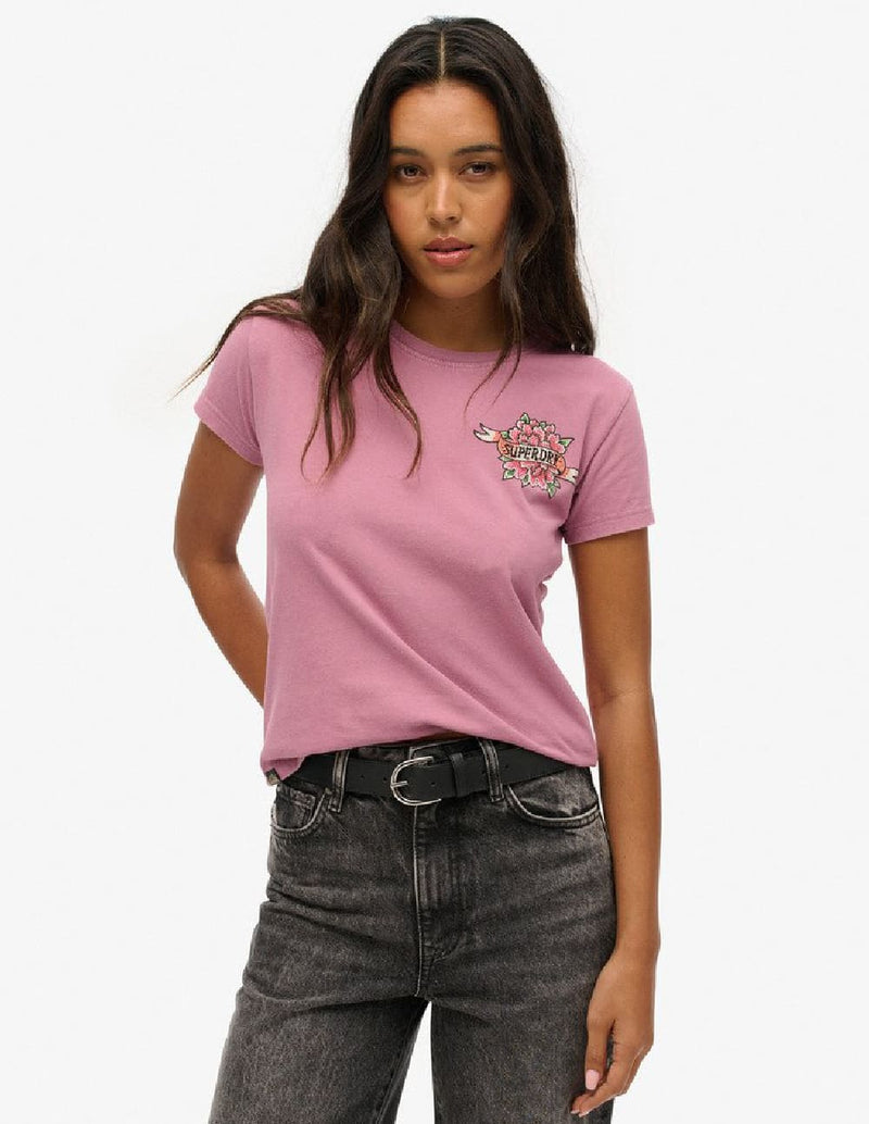 Camiseta Superdry con Estampado y Strass Morada Mujer