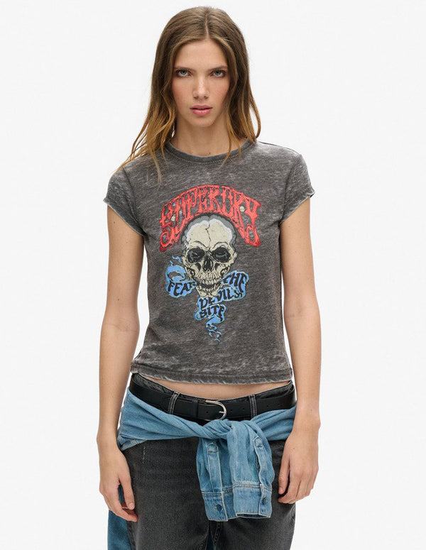 Camiseta Superdry Biker Rock Graphic Gris Mujer