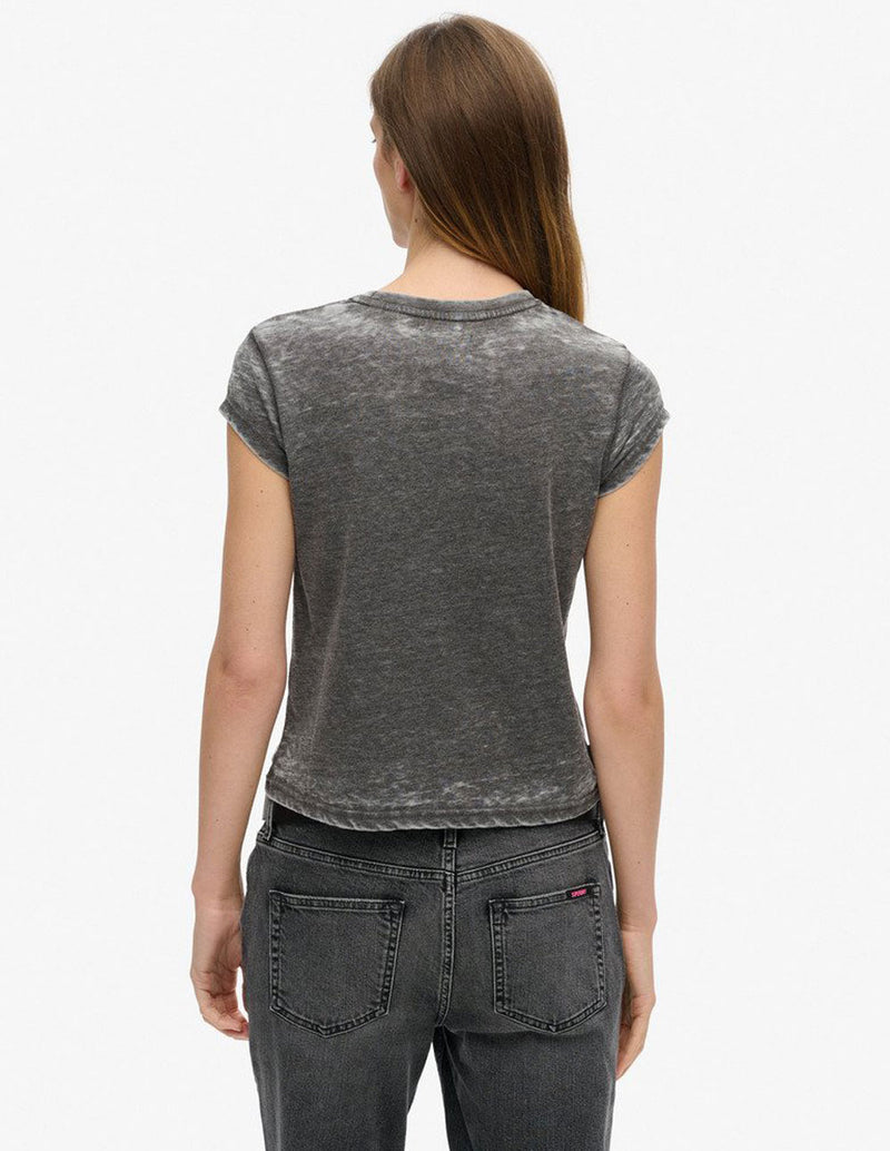 Camiseta Superdry Biker Rock Graphic Gris Mujer