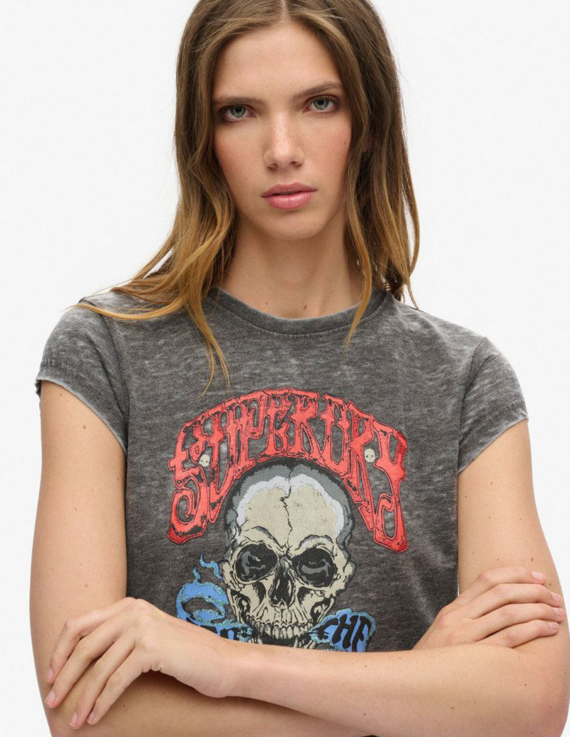 Camiseta Superdry Biker Rock Graphic Gris Mujer