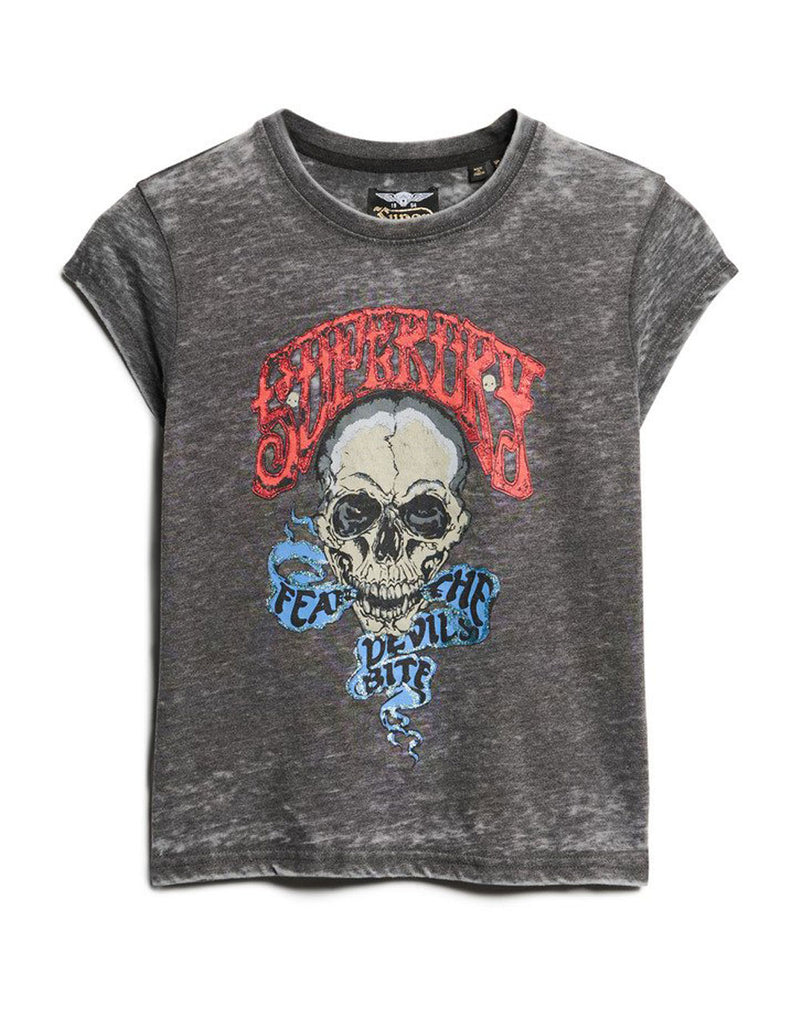 Camiseta Superdry Biker Rock Graphic Gris Mujer