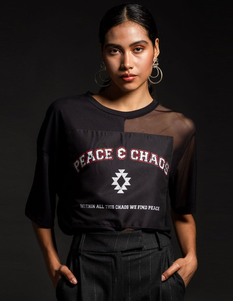 Camiseta Peace and Chaos Statement Negra Mujer