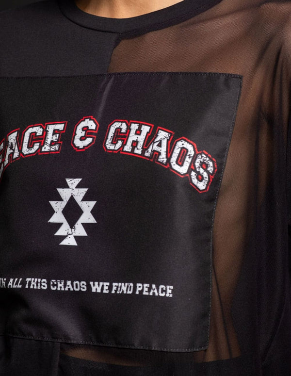 Camiseta Peace and Chaos Statement Negra Mujer