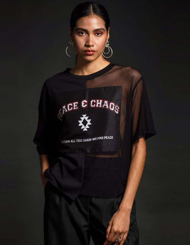 Camiseta Peace and Chaos Statement Negra Mujer