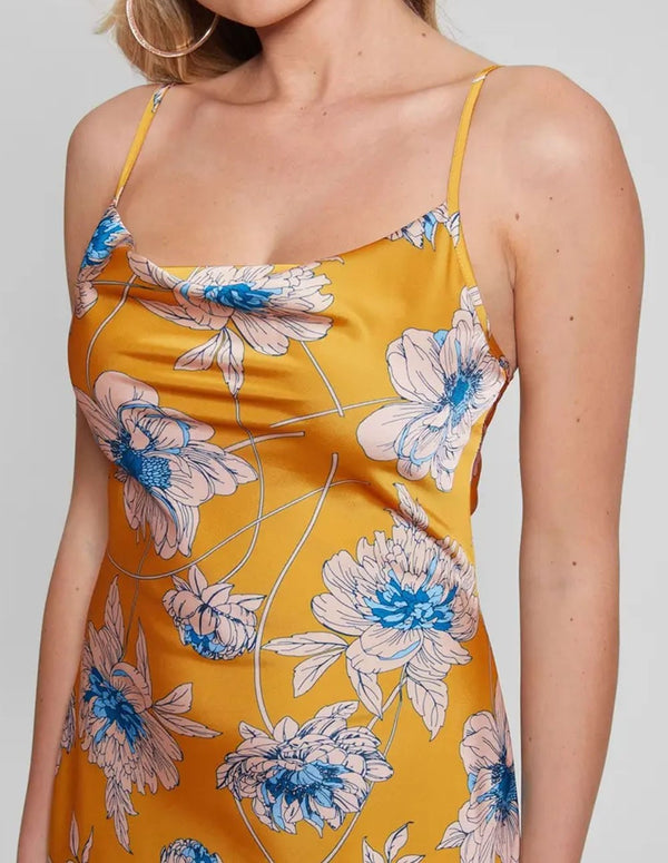 GUESS Women's Yellow Floral Print Strappy Dress
