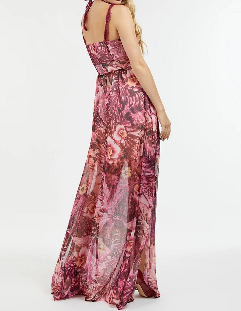 GUESS Women's Multicolored Printed Strappy Long Dress