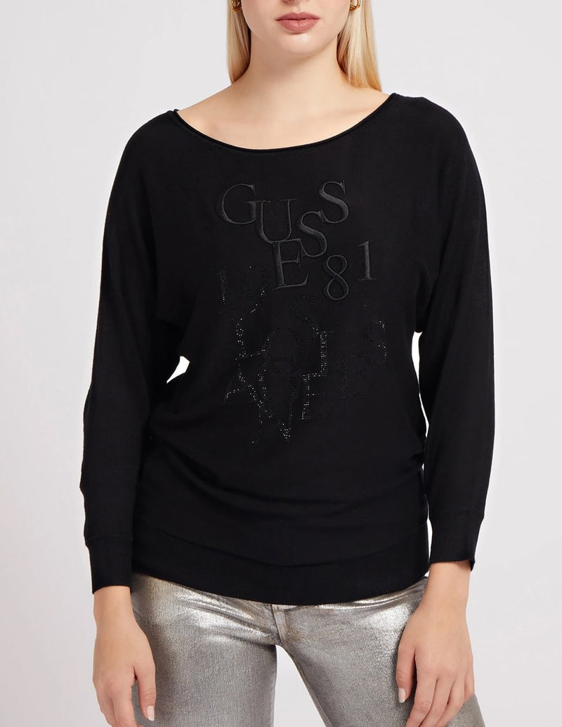 Jersey GUESS con Logo Central Negro Mujer