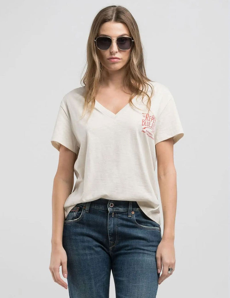 Camiseta Replay de Punto Flameado Beige Mujer