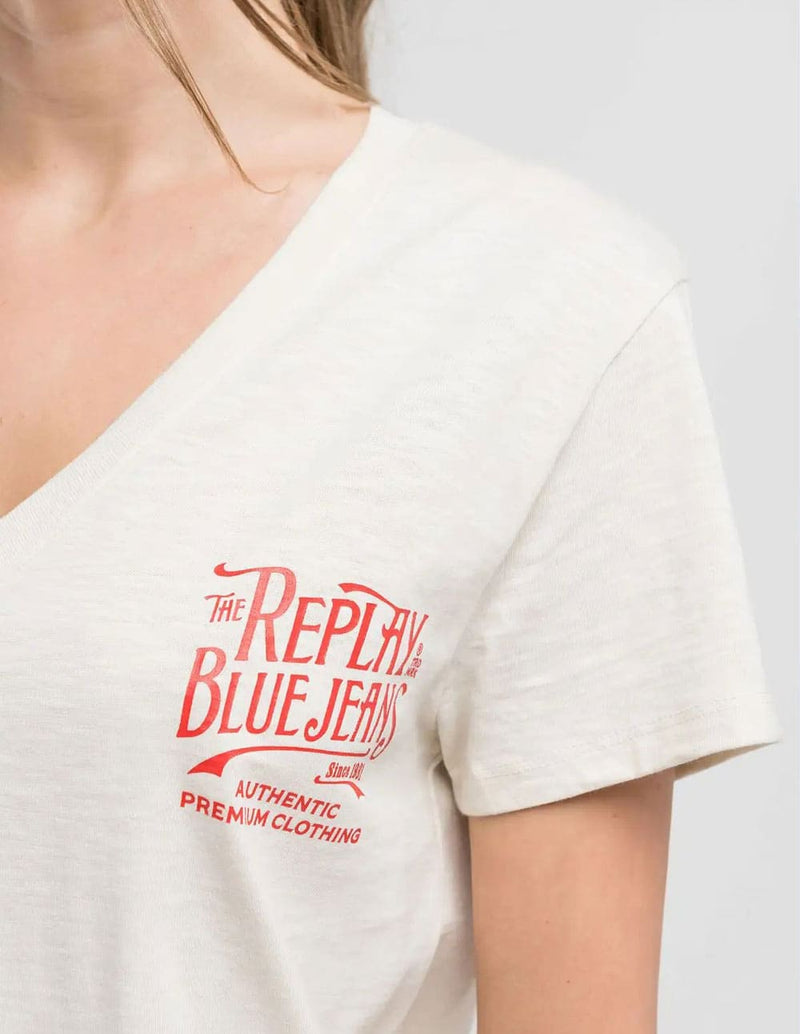 Camiseta Replay de Punto Flameado Beige Mujer