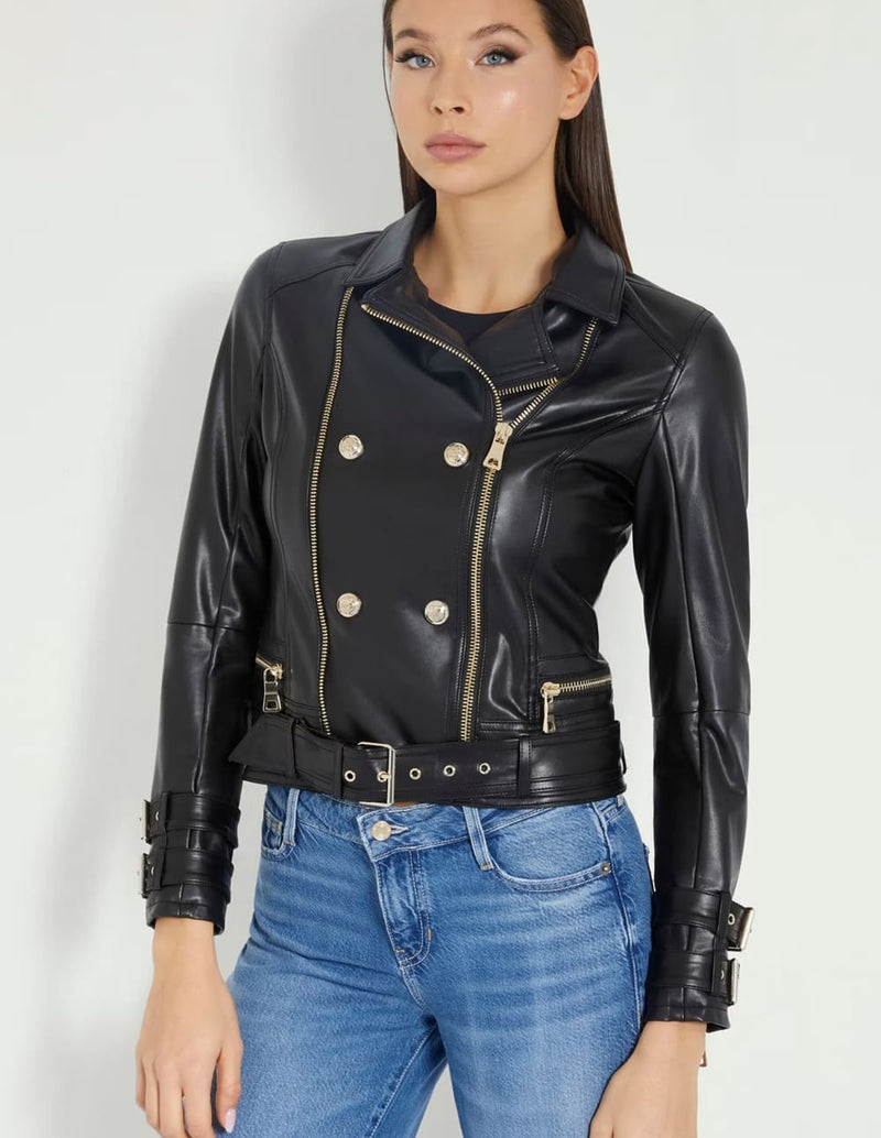 Chaqueta GUESS de Piel Sintética Negra Mujer