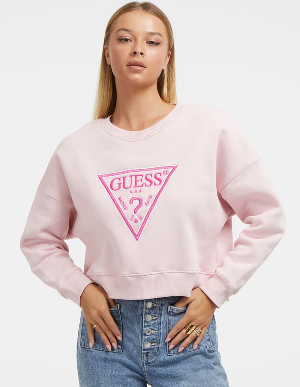 Sudadera GUESS con Logo Triángulo Rosa Mujer