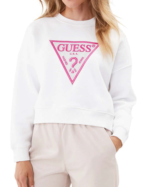 Sudadera GUESS con Logo Triángulo Blanca Mujer