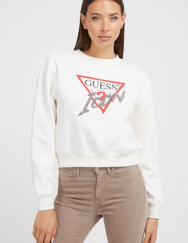 Sudadera GUESS con Logo Icon Blanca Mujer