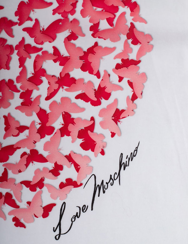 Camiseta Love Moschino con Mariposas Blanca Mujer