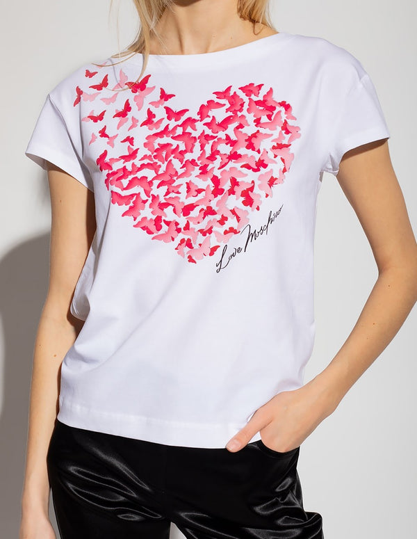 Love Moschino T-shirt with Butterflies White Woman
