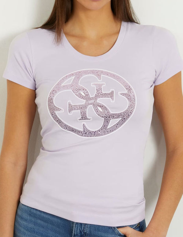 Camiseta GUESS con Logo con Strass Blanca Mujer