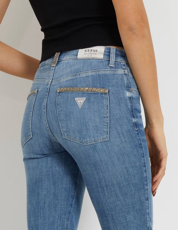 Pantalón Vaquero GUESS con Logo Azul Mujer