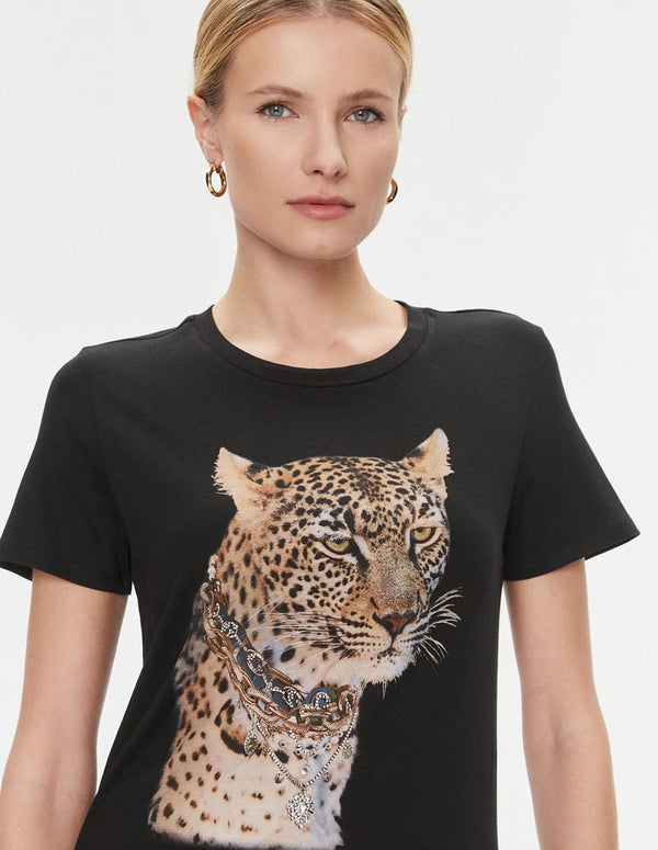 Camiseta GUESS Leopard Jewelry Negra Mujer