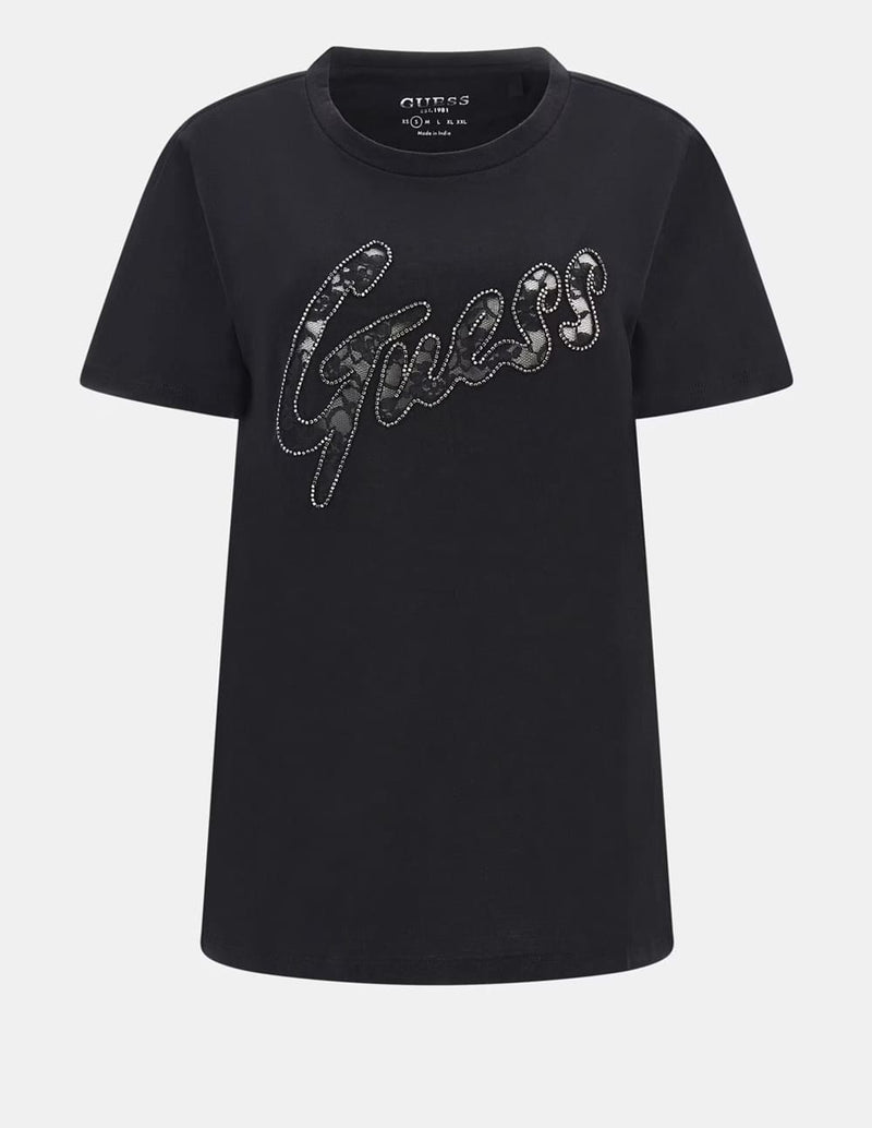 Camiseta GUESS con Logo Negra Mujer