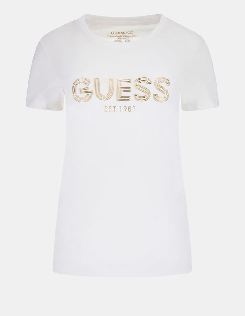 Camiseta GUESS con Logo Frontal Blanca Mujer