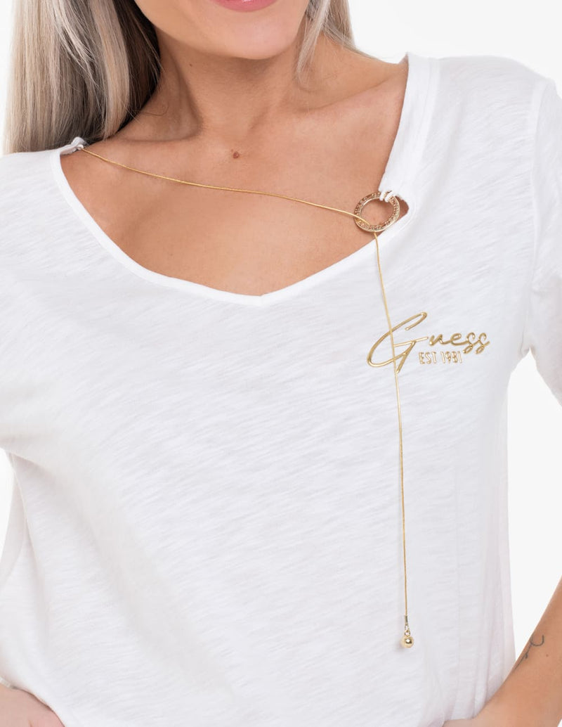 Camiseta GUESS con Logo Blanca Mujer