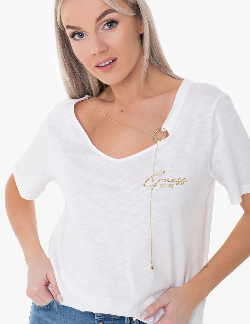 Camiseta GUESS con Logo Blanca Mujer