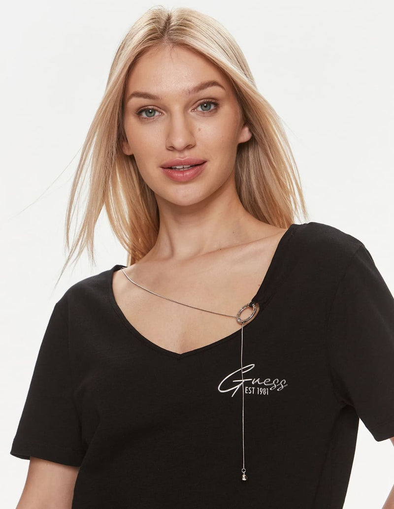 Camiseta GUESS con Logo Negra Mujer