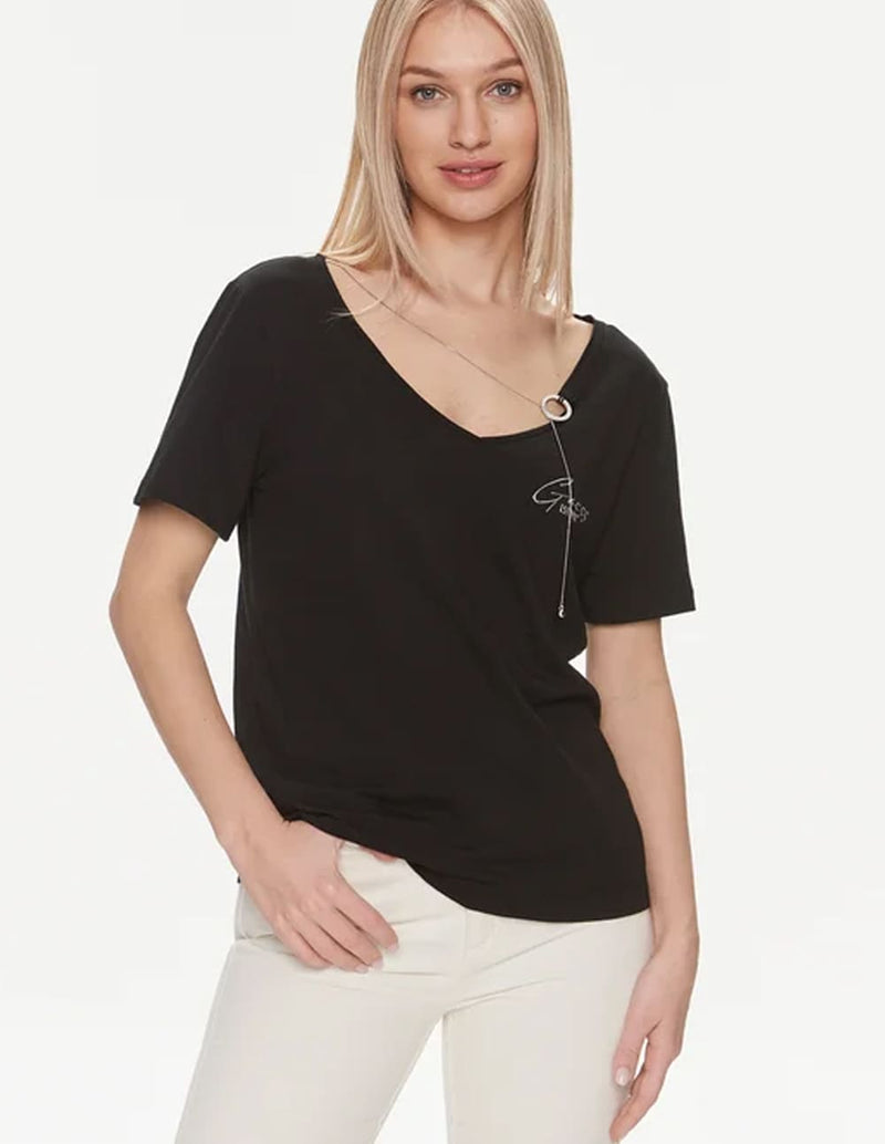 Camiseta GUESS con Logo Negra Mujer