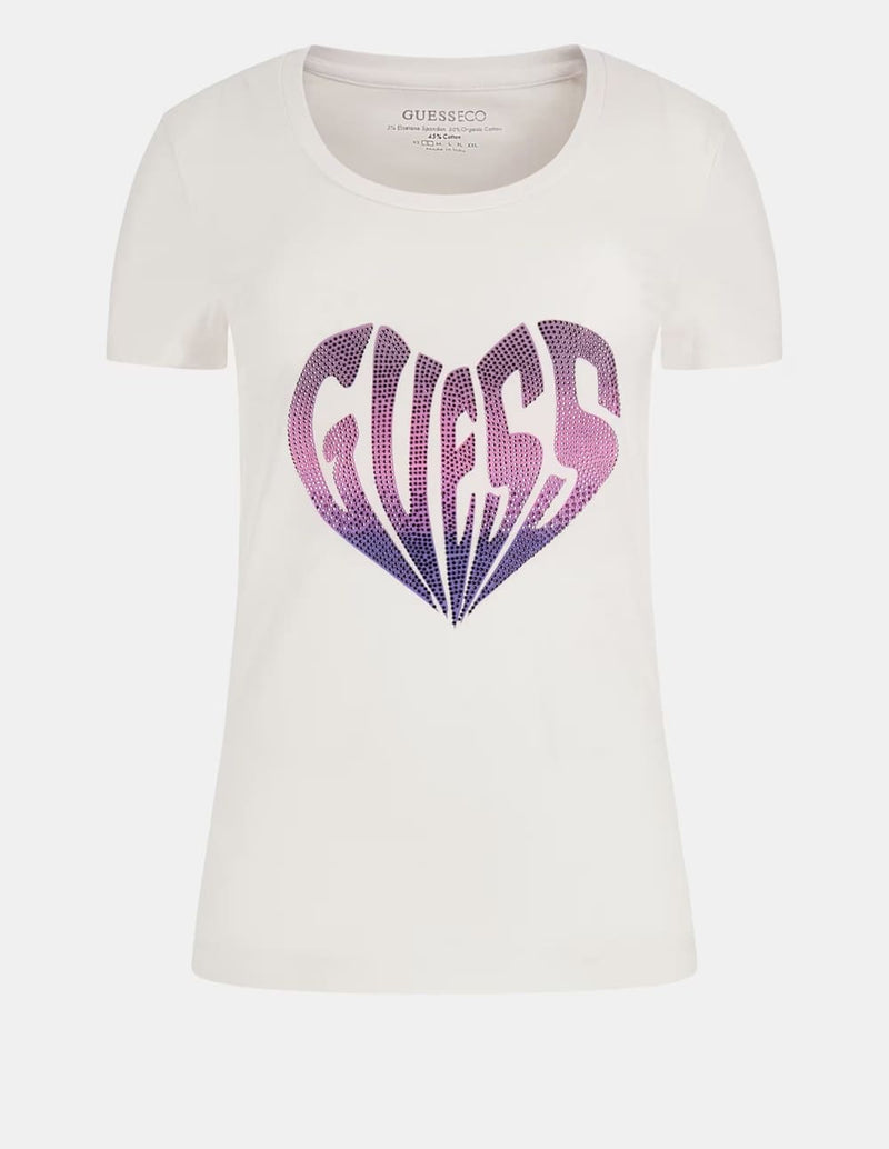 Camiseta GUESS con Logo con Strass Blanca Mujer