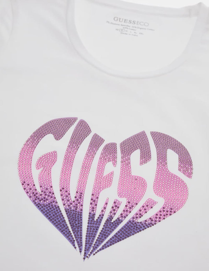 Camiseta GUESS con Logo con Strass Blanca Mujer